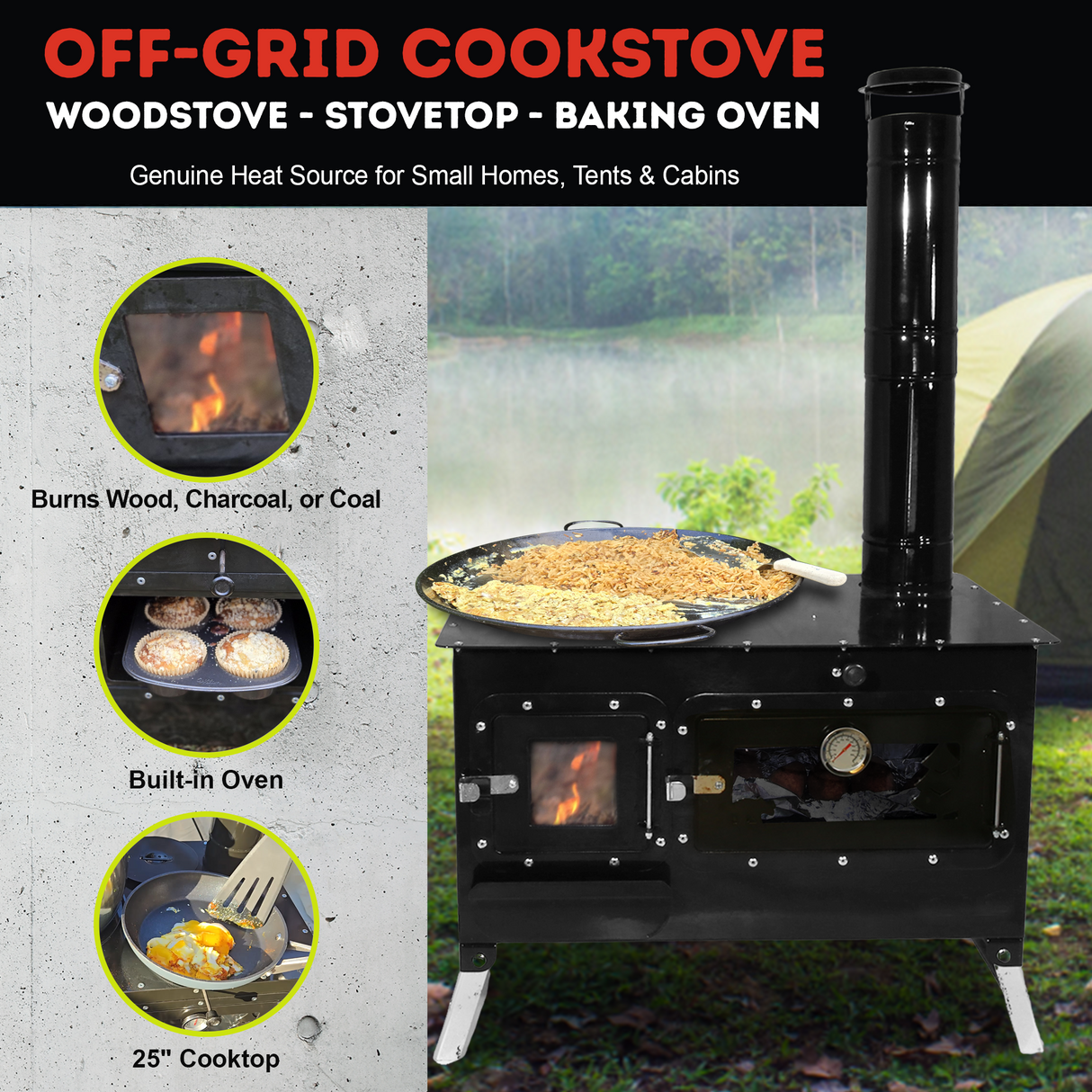 Trailblazer Wood Cookstove from Stonehouse Forge - Outdoor Cooking, Tent Stove, Small Homes, Wall Tents