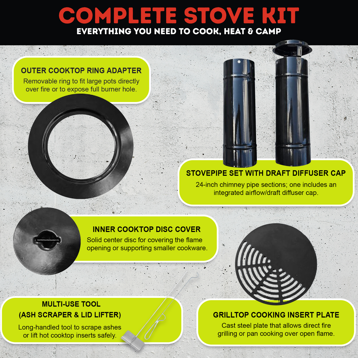 Trailblazer Wood Cookstove from Stonehouse Forge - Outdoor Cooking, Tent Stove, Small Homes, Wall Tents