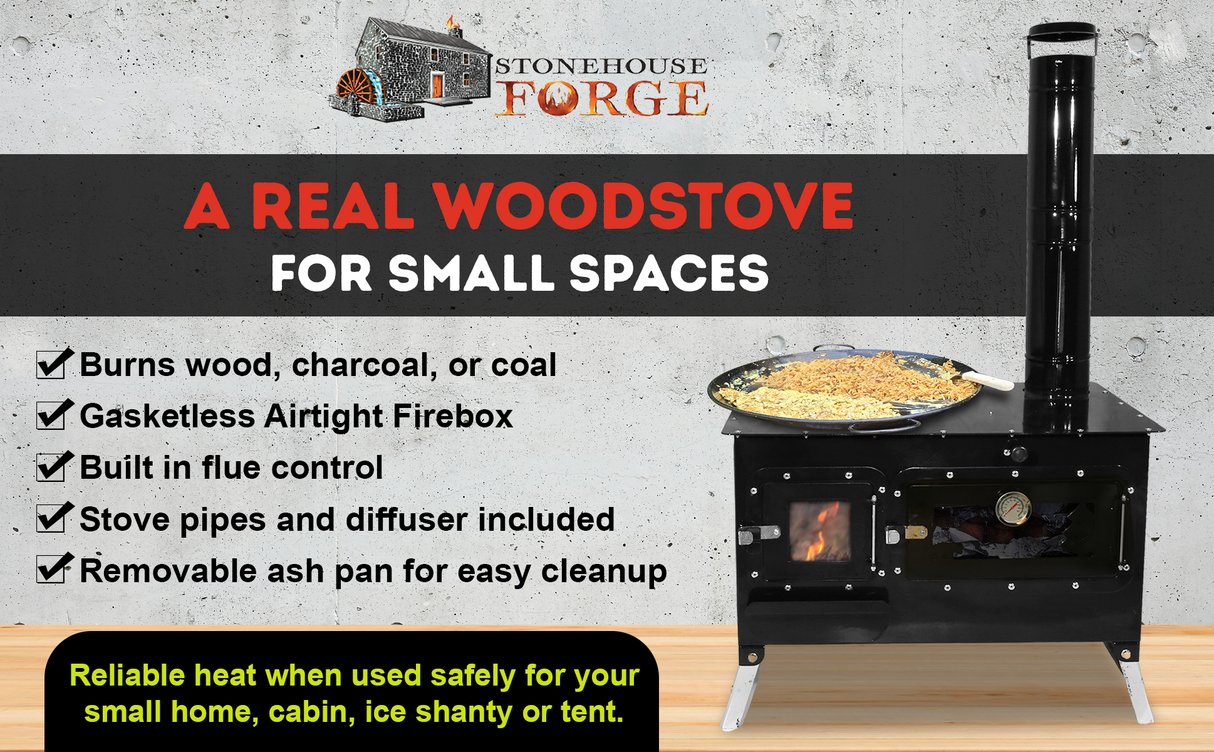Trailblazer Wood Cookstove from Stonehouse Forge - Outdoor Cooking, Tent Stove, Small Homes, Wall Tents