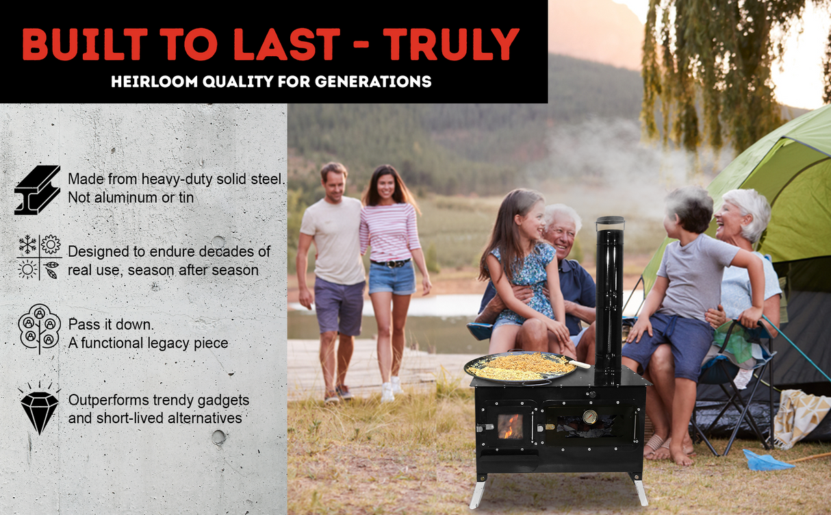 Trailblazer Wood Cookstove from Stonehouse Forge - Outdoor Cooking, Tent Stove, Small Homes, Wall Tents