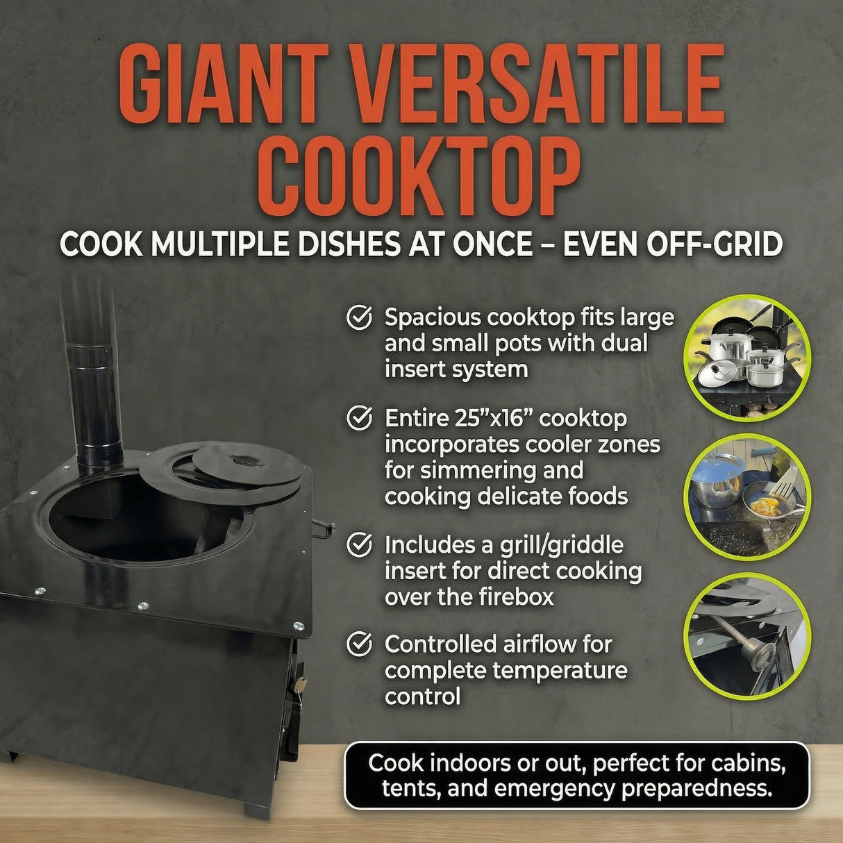 Trailblazer Wood Cookstove from Stonehouse Forge - Outdoor Cooking, Tent Stove, Small Homes, Wall Tents