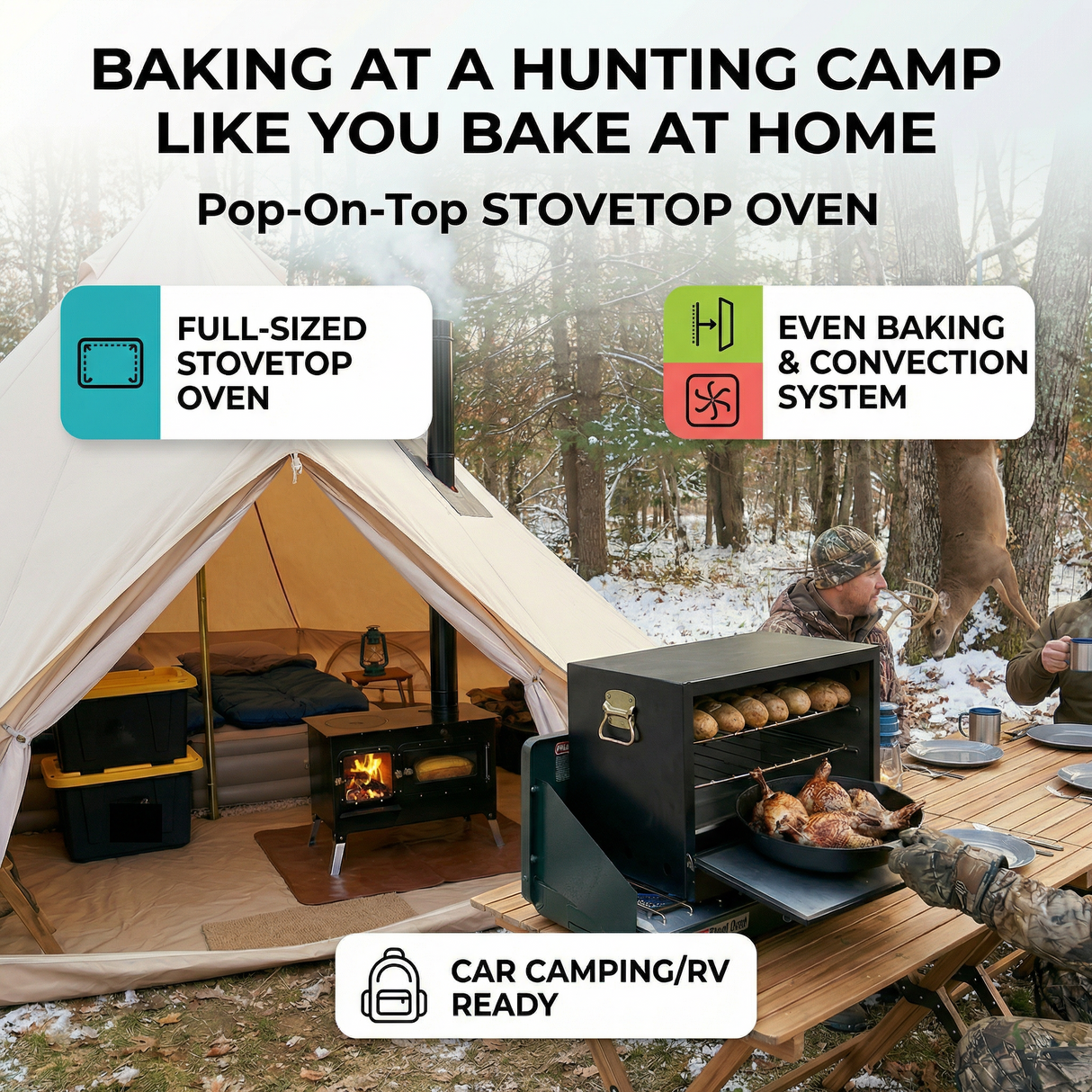Pop-On-Top Camping Oven - Turn Any Heat Source Into a Full Baking Oven!
