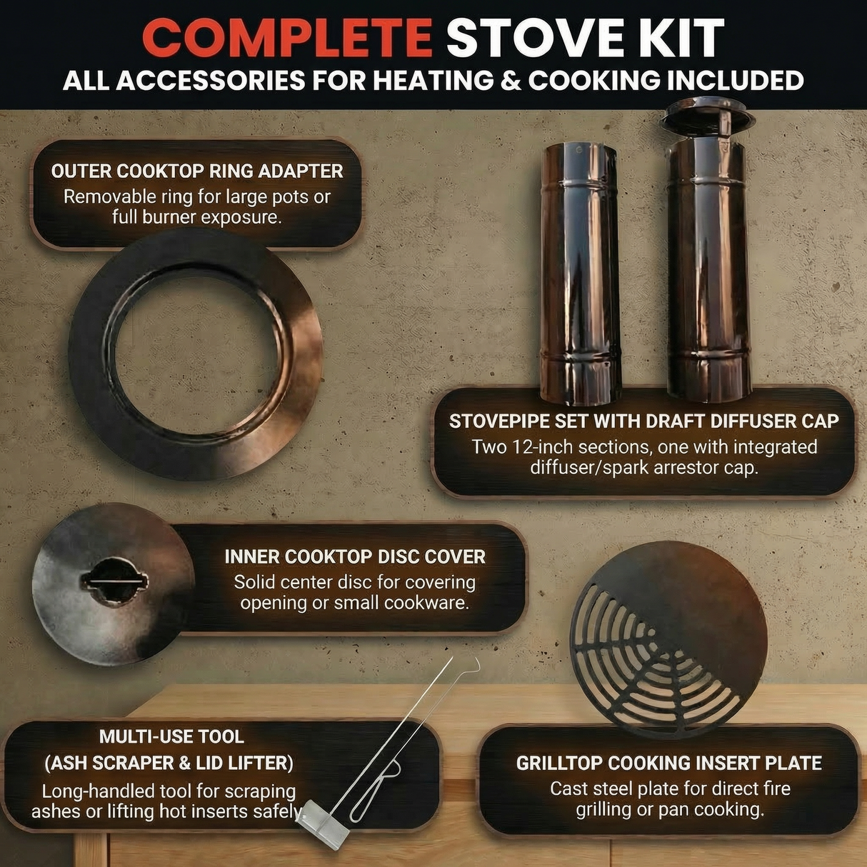 Trailblazer Wood Cookstove from Stonehouse Forge - Outdoor Cooking, Tent Stove, Small Homes, Wall Tents