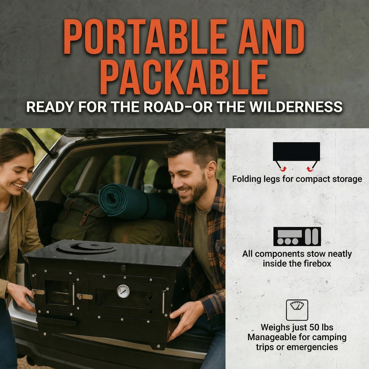 Trailblazer Wood Cookstove from Stonehouse Forge - Outdoor Cooking, Tent Stove, Small Homes, Wall Tents