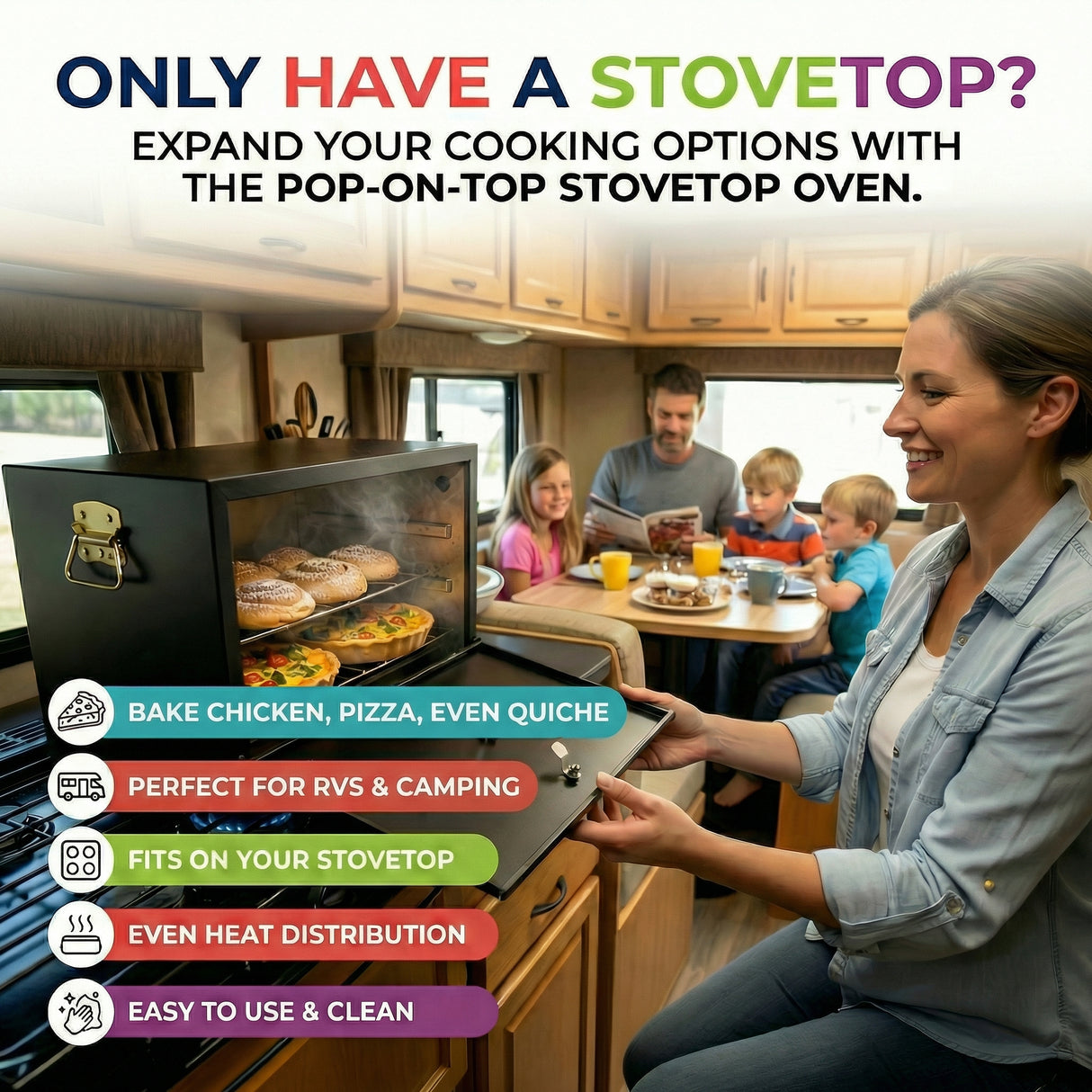 Pop-On-Top Camping Oven - Turn Any Heat Source Into a Full Baking Oven!