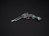 Colt Revolver Necklace Pendant Abalone Mother of Pearl Silver Plated