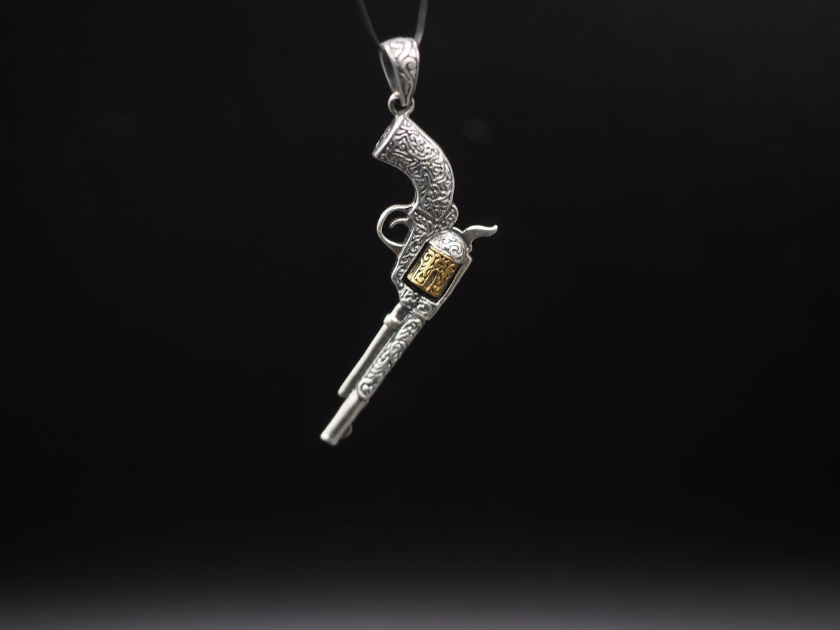Engraved Pendent Black Powder Gun Necklace