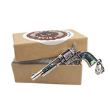 Colt Revolver Necklace Pendant Abalone Mother of Pearl Silver Plated