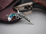 Colt Revolver Necklace Pendant Abalone Mother of Pearl Silver Plated