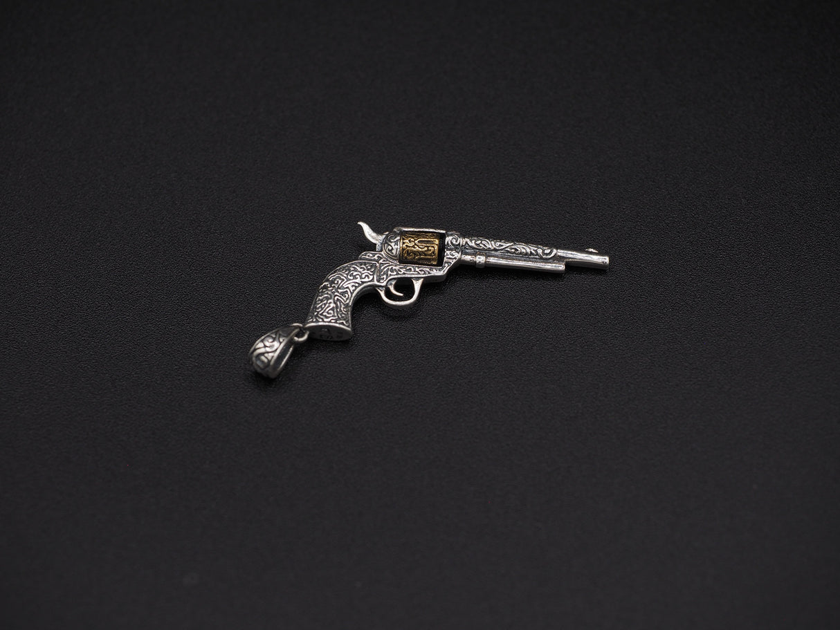 Engraved Pendent Black Powder Gun Necklace