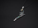 Colt Revolver Necklace Pendant Abalone Mother of Pearl Silver Plated